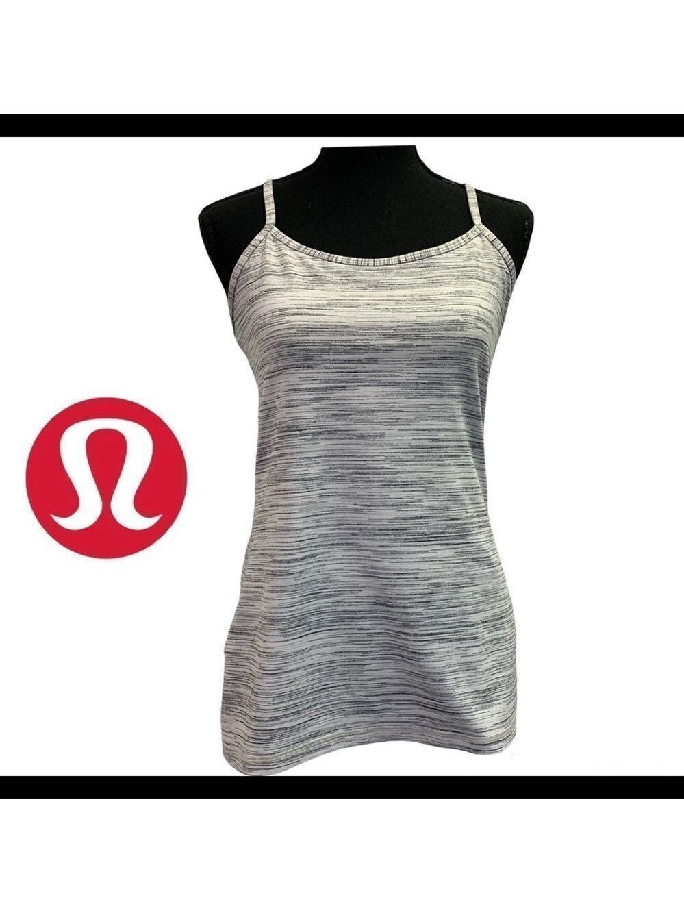 𝅺LULULEMON gray white marbled striped racer back tank top size 10